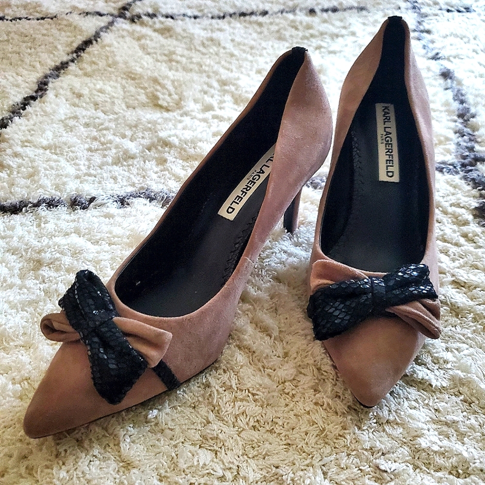 Karl Lagerfield Suede Tan/Black Heels